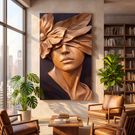 Urban Bloom Veil Wooden Relief Portrait Sculpture Wall Art