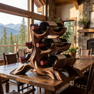 Sculptural Solid Wood Wine Rack Organic Branch Form Compact Tabletop Bottle Holder Display