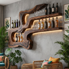 Handmade Organic Wood Wine Rack Wall Shelf Sculptural Bar Decor