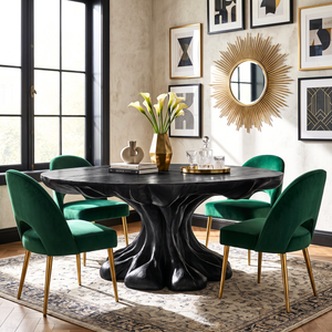 Dining Table with Flowing Pedestal Base and Organic Wood Top
