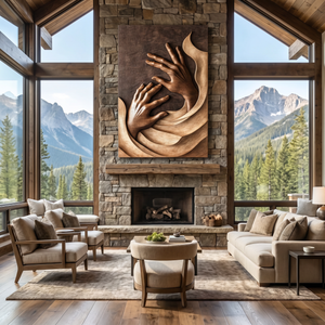 Flowing Hands Wooden Wall Art Handmade Sculptural Relief Panel
