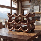 Modern Sculptural Solid Wood Wine Rack Wave Carved Multi Level Bottle Holder for Countertop