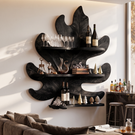 Tropical Leaf Solid Wood Wine Rack with Sculptural Wall Shelves