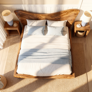 Sculptural Solid Wood Platform Bed with Organic Curved Headboard