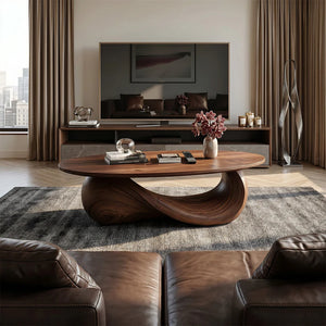 Organic Solid Wood Coffee Table Sculpted Loop Base