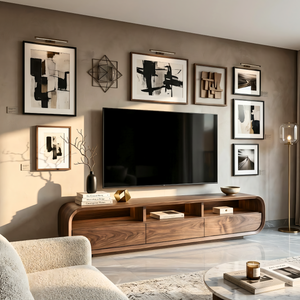 Solid Wood Entertainment Unit Curved Storage Media Console Organic Modern TV Cabinet