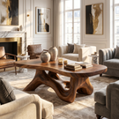 Handmade Solid Wood Coffee Table with Root-Like Sculptural Base