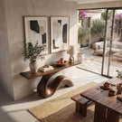 Handcrafted Solid Wood Wave Console Table with Sculpted Base