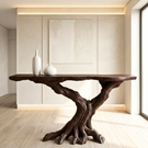 Sculptural Black Wood Console Table with Twisted Root Base