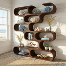 Handcrafted Solid Wood Organic Bookcase with Curved Open Display Shelves
