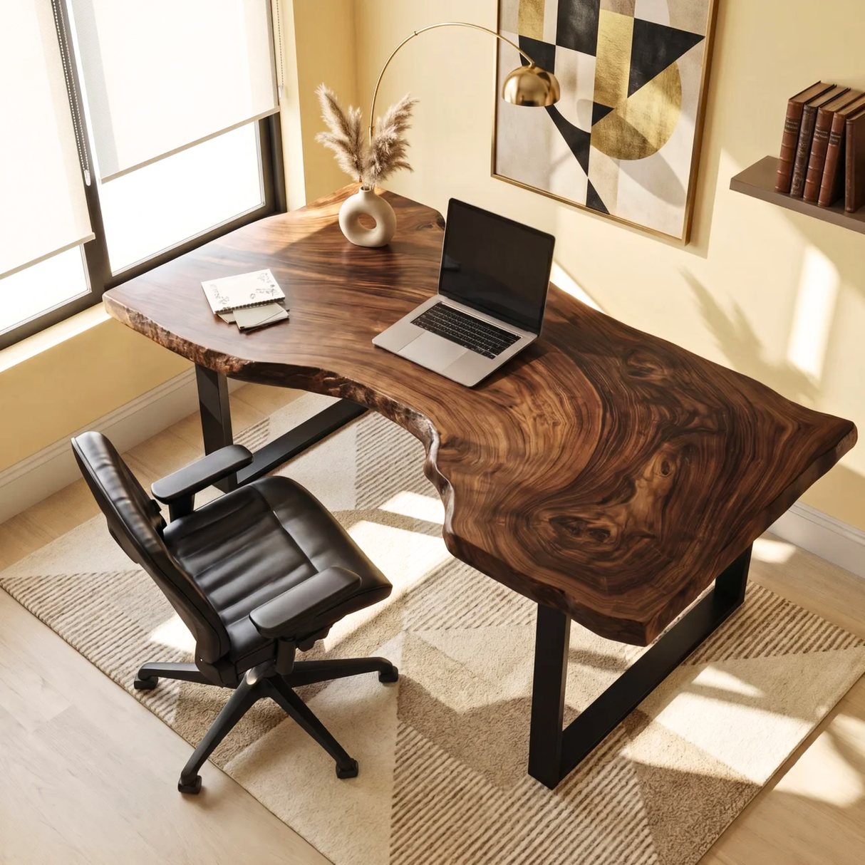 Live Edge Solid Wood Desk with Metal Legs
