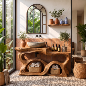 Bathroom Vanity Solid Wood with Sculptural Multi Arch Storage for Bathroom