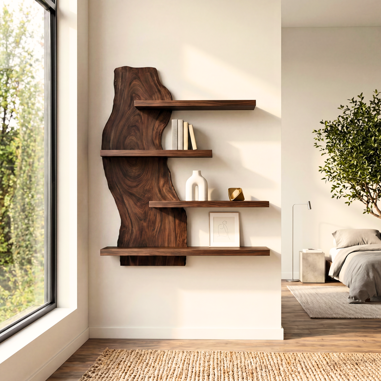 Coastal Live Edge Wooden Wall Shelf Handmade Floating Solid Wood Display Shelf