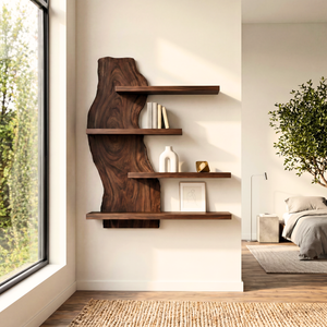 Coastal Live Edge Wooden Wall Shelf Handmade Floating Solid Wood Display Shelf