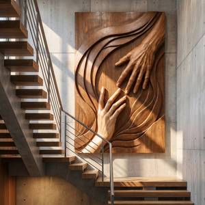 Handmade Wooden Hand Sculpture Wall Art Panel