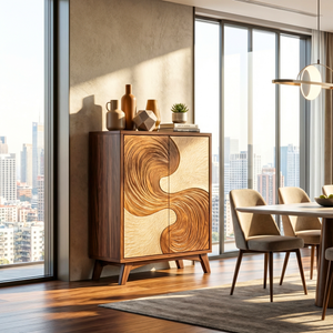 Solid Wood Sideboard with Flowing Wave Sculptural Doors for Modern Interiors