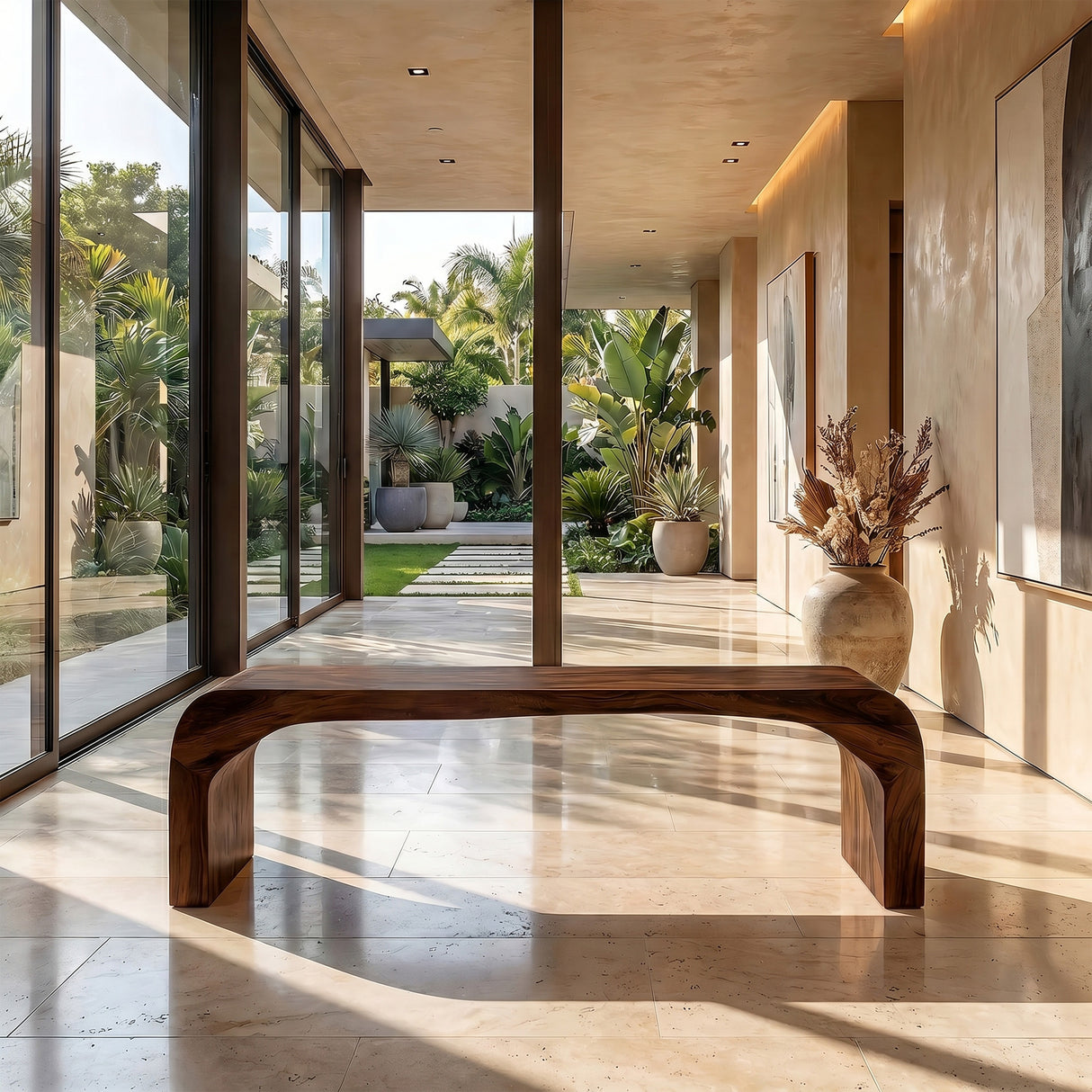 Organic Modern Solid Wood Waterfall Bench for Minimalist Interiors
