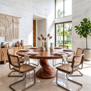 Dining Table with Twisted Pedestal Base and Round Solid Wood Top