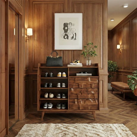 Handcrafted Solid Wood Shoe Storage Cabinet for Modern Entryway