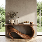 Console Table Solid Wood with Asymmetric Loop Base for Entryway Decor