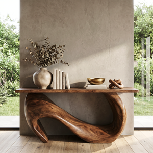 Console Table Solid Wood with Asymmetric Loop Base for Entryway Decor