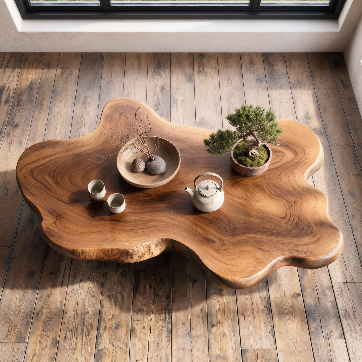 Solid Wood Organic Coffee Table for Modern Zen and Japandi Interiors