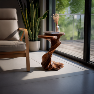 Hand-Carved Twisted Solid Wood Accent Table