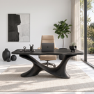 Live Edge Solid Wood Desk with Sculptural Double Curve Base