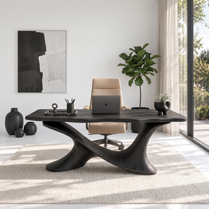 Live Edge Solid Wood Desk with Sculptural Double Curve Base
