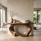Console Table Solid Wood with Organic Hollow Loop Base for Entryway Decor