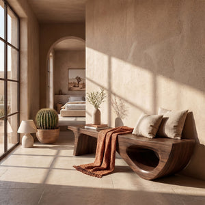 Natural Solid Wood Sculptural Bench for Modern Minimalist Interiors