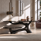 Console Table Solid Wood with Organic Multi Level Shelf Base for Entryway Decor
