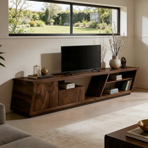 Angled Solid Wood Media Console in Organic Modern Style