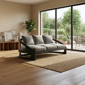 Sculptural Solid Wood Frame Sofa Modern Curved Arm Living Room Couch