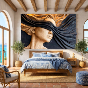 Ethereal Flow Wooden Relief Portrait Sculpture Wall Art