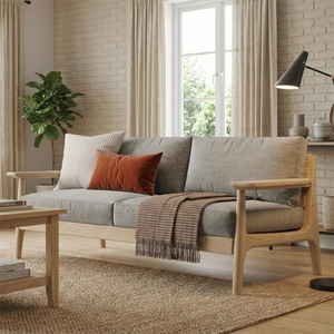 Modern Solid Wood Sofa Scandinavian Style Wooden Frame Couch with Upholstered Cushions