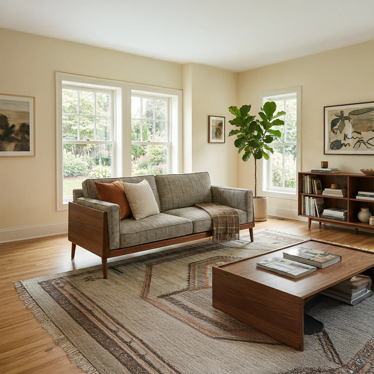 Modern Scandinavian Wood Frame Sofa Minimalist Upholstered Living Room Couch