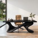 Sculptural Solid Wood Executive Desk with Flowing Cross Base
