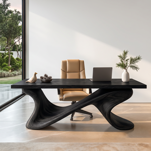 Sculptural Solid Wood Executive Desk with Flowing Cross Base