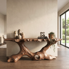Console Table Solid Wood with Organic Tree Root Base for Entryway Decor