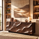 Sideboard Solid Wood with Sculptural Sand Dune Relief Doors