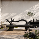 Organic Solid Wood Garden Bench with Sculptural Loop Backrest