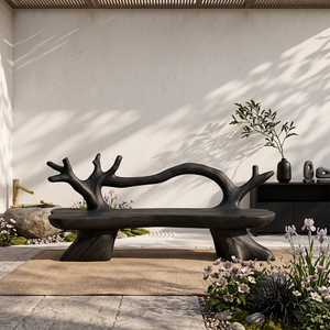 Organic Solid Wood Garden Bench with Sculptural Loop Backrest