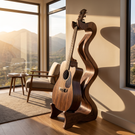 Sculptural Guitar Stand Handmade Wooden Guitar Holder Modern Artistic Floor Stand