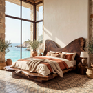 Organic Edge Solid Wood Bed with Sculpted Natural Headboard