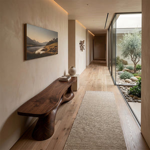 Organic Sculptural Solid Wood Console Table with Modern Curved Base