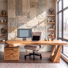 Sculptural Solid Wood Desk With Drawer Cabinet For Home Office