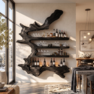 Branch Form Solid Wood Wall Wine Rack with Four Shelves
