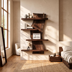 Modern Live Edge Wooden Wall Shelf Handmade Floating Solid Wood Bookcase Display Shelf