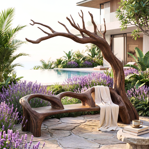 Handmade Organic Tree Wooden Bench Sculpture